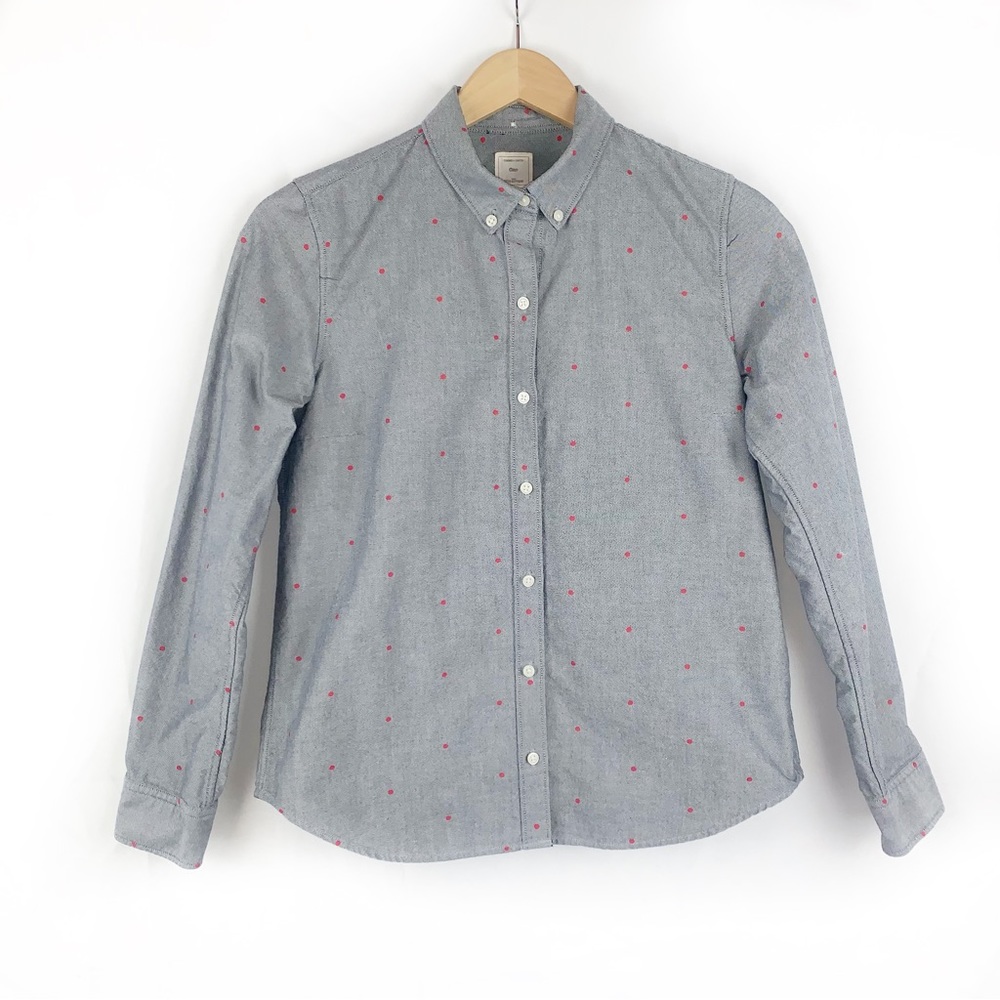 Gap The Fitted Boyfriend Chambray Polka Dot Button Down Blouse